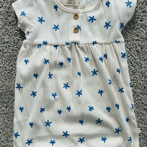 White Dress with Blue Floral Pattern